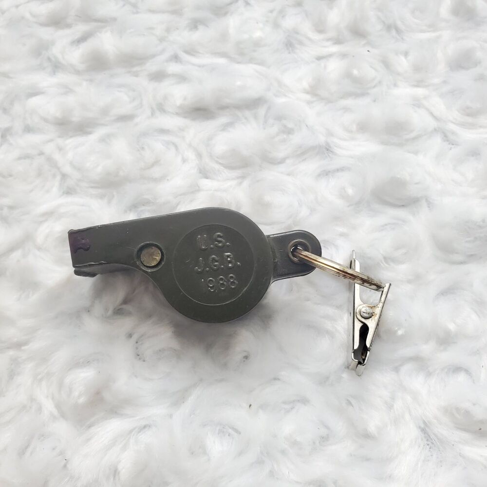 Vintage US Military OD Green Whistle J.G.B. 1988 with Clip Survival